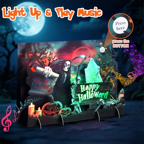 Halloween Card Skull 3D Popup Light Music Halloween Greeting Card - Spooky Scene