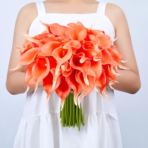 Artificial Calla Lily Flowers - Coral, 24 Pcs, 13.5 Inches for Wedding & Home Decor