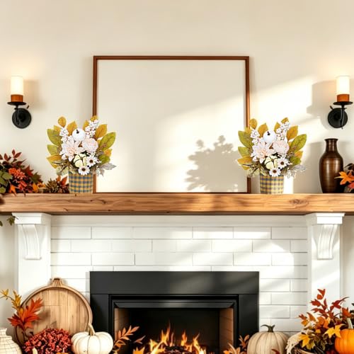 White Fall Centerpieces for Tables - 2PCS Artificial Autumn Decor 11.4in