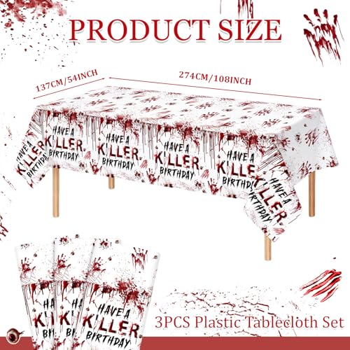 Have a Killer Birthday Tablecloth Set - Horror Halloween Party Decor, 3-Pack