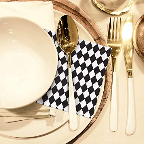 Black and White Plaid Paper Napkins - Halloween Party Cocktail Serviettes 6.5" x 6.5"