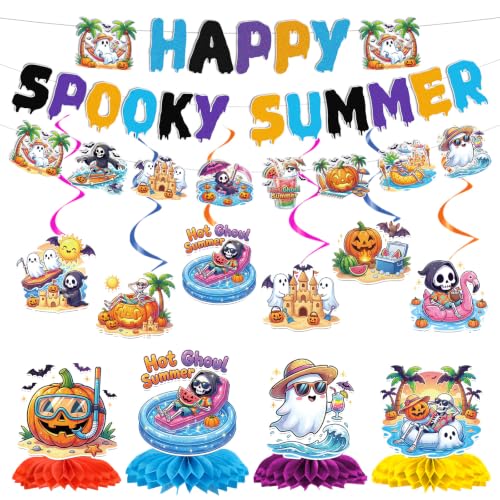 Summer Halloween Party Decorations Set - Ghosts, Pumpkins & Tropical Banners