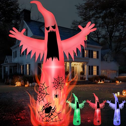 12 ft Halloween Inflatable Ghost Yard Decoration with Flashing Flame Light - Outdoor Spooky Decor