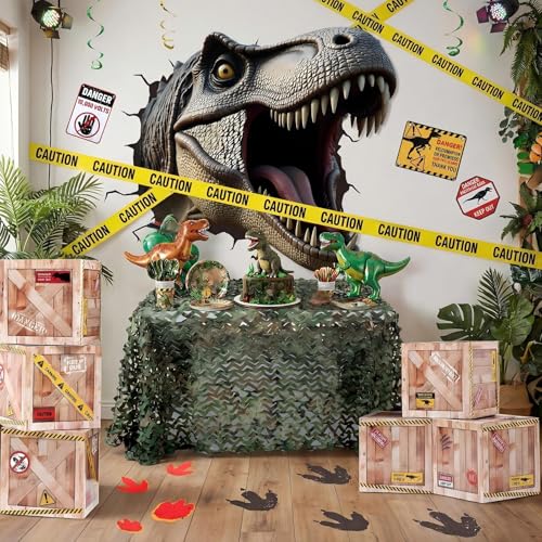 Dinosaur Party Decorations Kit with Favor Boxes Caution Tape Jungle Safari Theme