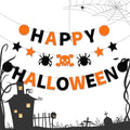 Halloween Felt Banner Garland - Happy Halloween Indoor Decor with Skull & Spider Pattern - Black & Orange