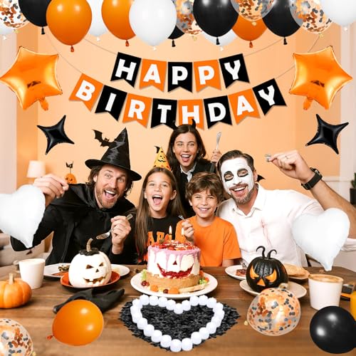 Halloween Birthday Balloons Decorations Orange Black & White Party Banner & Star Balloons - Variation of THIS Listing