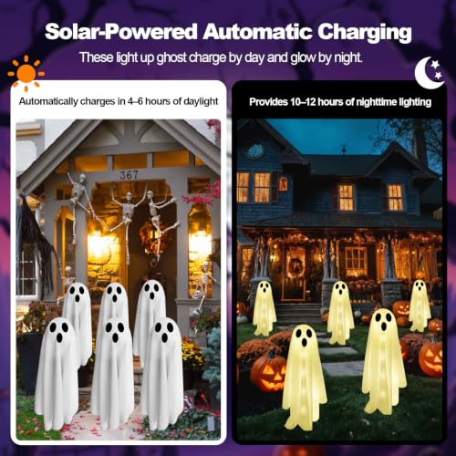 Halloween Ghost Solar Lights 6 Pack with 8 Lighting Modes - Warm White Outdoor Decorations