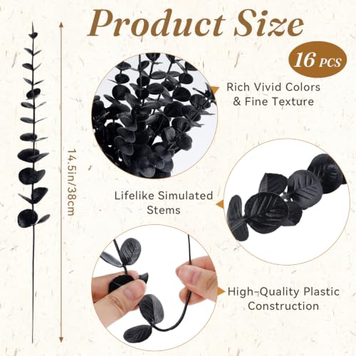 Artificial Eucalyptus Stems - Black Faux Leaves for Home Decor & Events