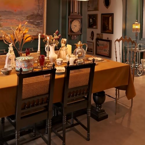 Rectangular Velvet Tablecloth 72 x 54 Inch Waterproof Spillproof Washable Fall Thanksgiving Caramel