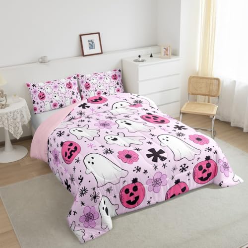 Kids Halloween Comforter Set Queen Size Coral Pink Bedding for Boys Girls