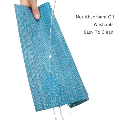 Blue Placemats Set of 8 - 17x12 Inch PVC Table Mats for Dining & Kitchen