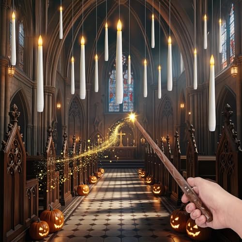 White 20PCS Flameless Floating Candles with Wand Remote - Halloween Indoor Ceiling Decor