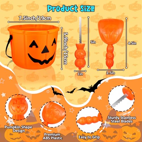 Orange Halloween Pumpkin Carving Kit - 30 Pieces with Tools, Templates & Buckets