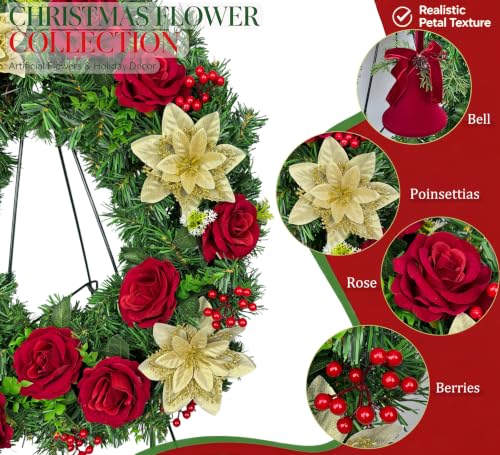 24 Inch Cemetery Wreath with Easel Stand for Graveside Sympathy Tribute Christmas
