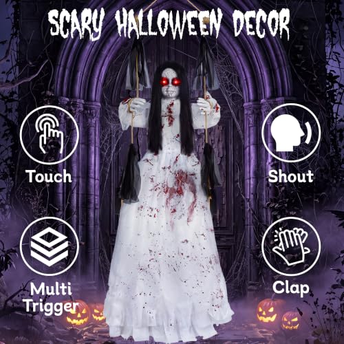 Girl 4.5 FT Hanging Halloween Swinging Ghost Prop with Sound & Lights