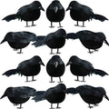 12 Pack Halloween Black Crows and Raven Decorations - Realistic Faux Birds for Haunted House & Gothic Decor