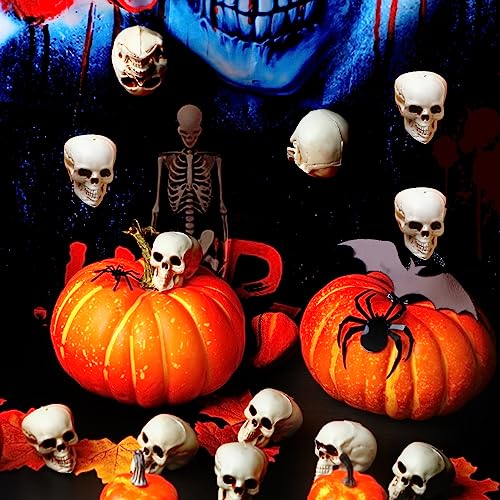 Halloween Skull Heads Decor - 8 Pieces Plastic Realistic Human Skeletons - 1.8 x 2 x 2.4 Inches