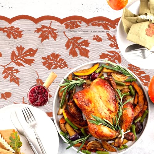 Thanksgiving Style A Lace Fall Table Runner 72 Inch for Dining & Decor - Autumn Leaf Design