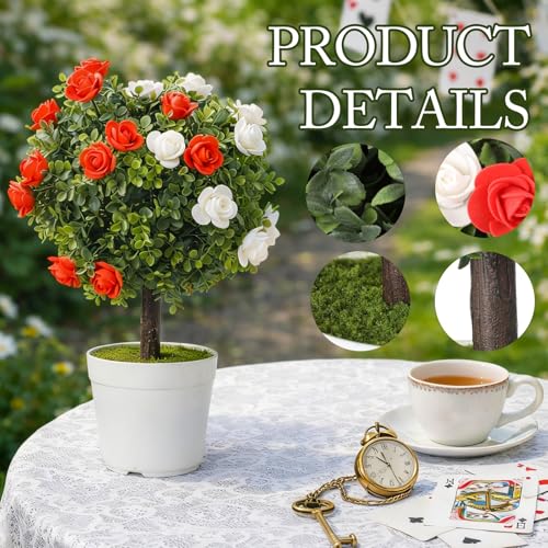 Wonderland Tea Party Rose & Topiary Tree Centerpiece - Artificial Garden Decor - 16 Inch - Variation of THIS listing