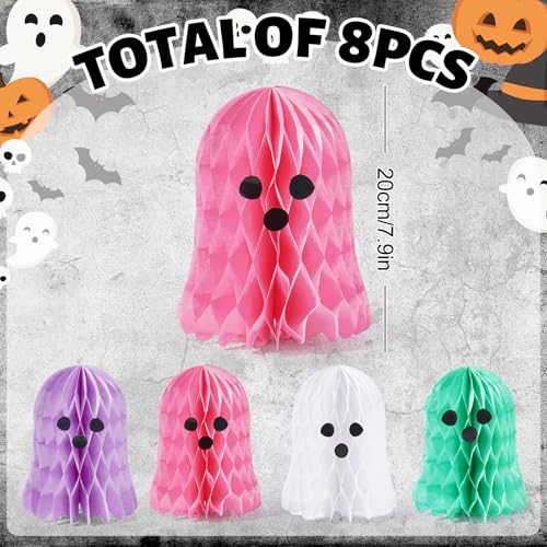 Halloween Ghost Honeycomb Centerpieces Set - 8 Decorative Table Toppers for Party & Home