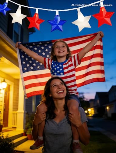 Patriotic Star String Lights - 20 LED Red White Blue Holiday Decor - Variation of Star Lights