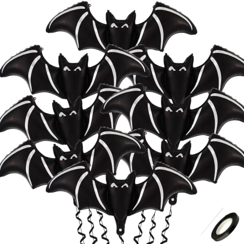 Halloween Bat Balloons Set - 8 Giant Black Foil Bats Party Decorations