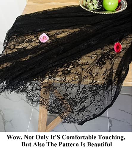 Pardecor Black Embroidered Lace Rectangular Tablecloth 60x120 Inch - Elegant Wedding and Party Decor Variation 001
