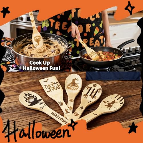 Fall Atmosphere Bamboo Cooking Spoons & Apron Set - Halloween Kitchen Decor