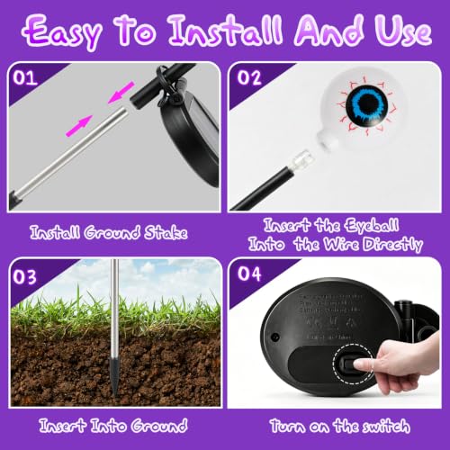 Solar Purple Eyeball Lights - Outdoor Halloween Yard Decor, Waterproof Swaying Firefly Scene Set