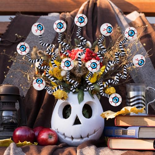 Halloween Eyeball Picks 10 Pcs - 15 Inch Faux Floral Branches for Horror Decorations