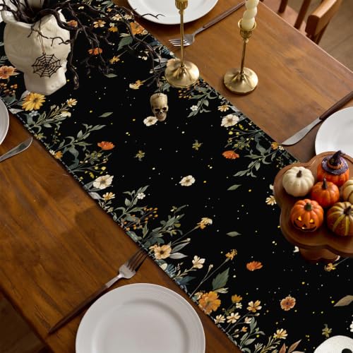 Halloween Ghost Table Runner - 13x90 Inches Fall Decor with Pumpkins & Ghosts, Variation of Two Cute Ghosts