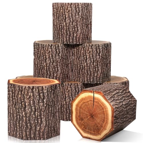 6 Pcs Tree Stump Party Decorations Wooden Grain Boxes for Fall Halloween Christmas