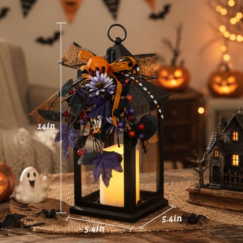 Halloween Decorative Candle Lanterns with Timer - 14 Inch Black Pack of 1 - Indoor Outdoor Decor