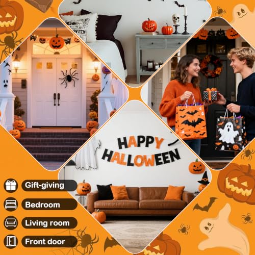 Halloween Ghost Door Sign with LED Lights and Photo Holder, Wooden Wall Decor
