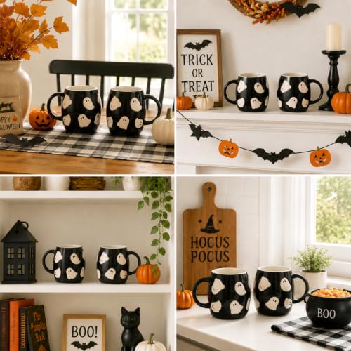 Halloween Ghost Coffee Mugs Set - 12 oz Ceramic Ghosts with Variation 12 oz Halloween Ghost