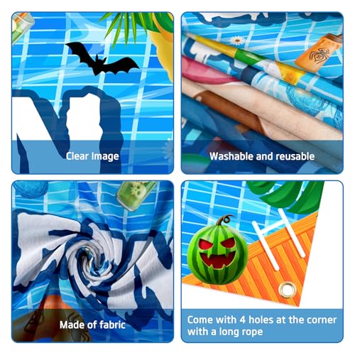 Summerween Pool Party Banner with Balloons - Outdoor Indoor Halloween & Summer Decor