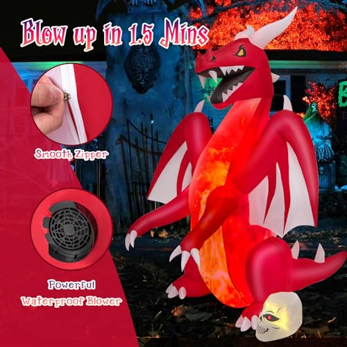 8ft Halloween Inflatable Fire Dragon Yard Decoration with LED Lights Waterproof