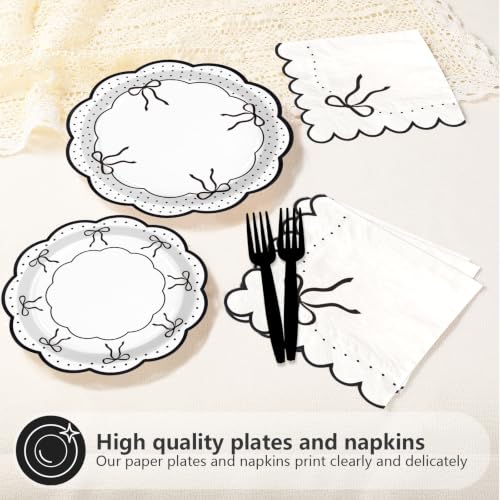 Black Bow Plates - 50 Dinner & Dessert Plates for Party & Celebration