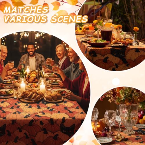 Irenare Pumpkin Black Cat Fall Tablecloth - 60 x 84 Inch Seasonal Decor