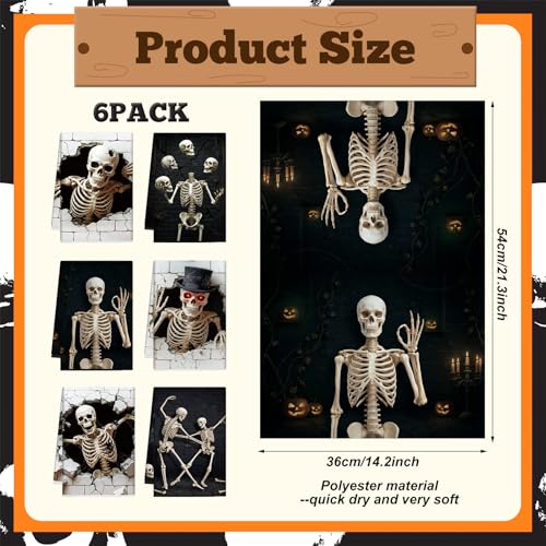 Skeleton Halloween Skull Kitchen Towels - Gothic Dish Hand Towels - 6 Pack