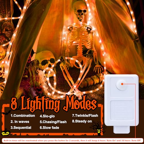 Orange 50ft LED Rope Lights Outdoor Waterproof Connectable Decorative Lighting