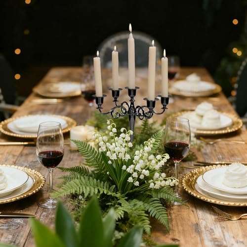 Black 5-Arm Metal Candelabra - 10.2 Inch Tall Candle Holders, Glossy Finish