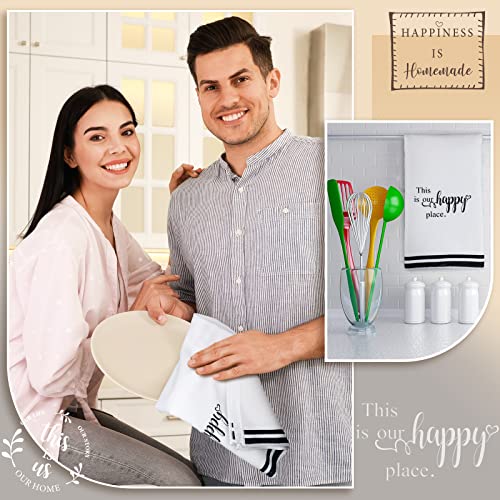 Honoson 4 Pack Kitchen Towels with Home Sweet Home Print - Black Stripe / White Stripe