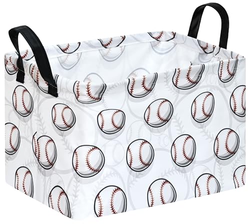 Kids Storage Basket - Baseball Waterproof Foldable Toy Organizer with Handles
