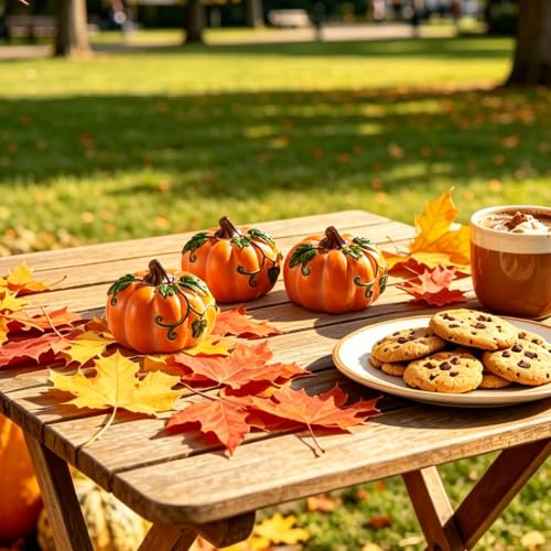Fall Harvest Pumpkin Decorations Set of 3 - Resin Farmhouse Autumn Decor - Decorative Pumpkins - Variation of Decorative-pumpkins