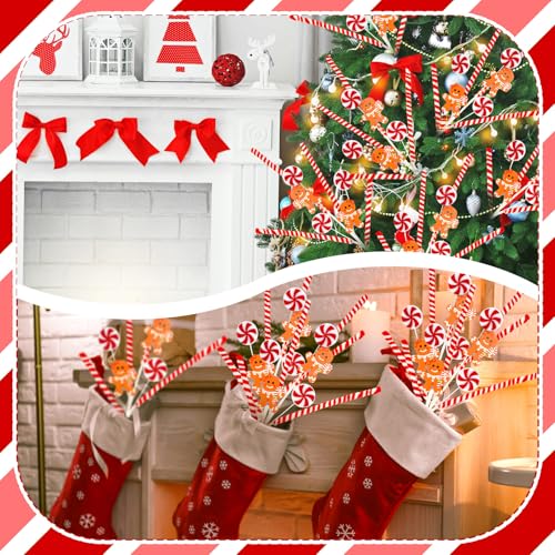 12 Pcs Gingerbread Candy Cane Christmas Tree Picks - Gingerbread Man Variation