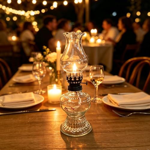 Adjustable Glass Oil Lamp with Black Dimmer, Hurricane Replica Decor - 1 Piece