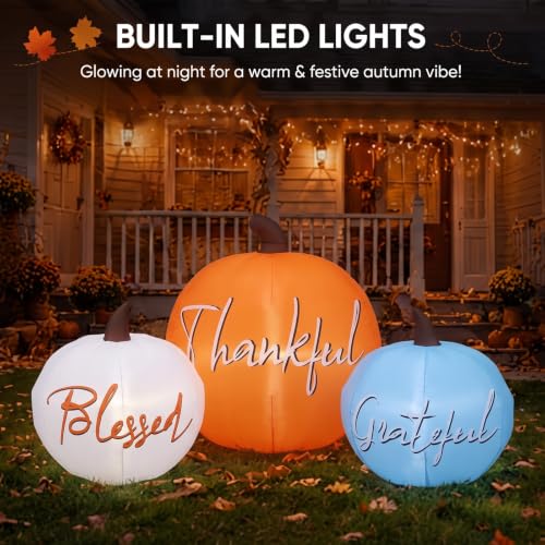 5FT Inflatable Fall Pumpkin Decor with LED Lights for Outdoor Yard