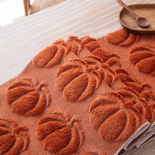 Fall Pumpkin Table Runner Rust 13x72 Inches Plush Autumn Decor