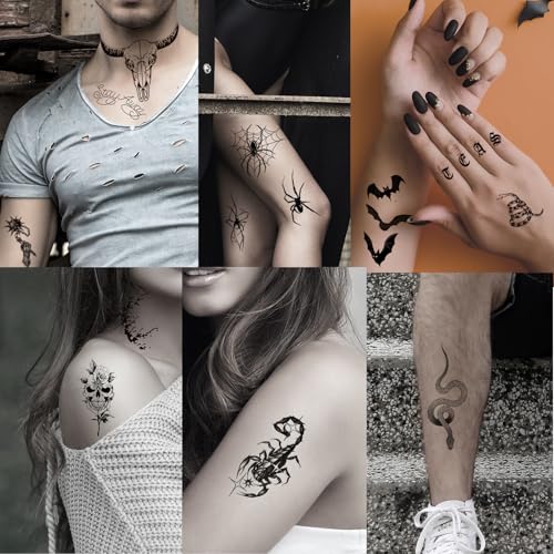 Halloween Spider Bat Snake Temporary Tattoos - Face Stickers for Costume & Party